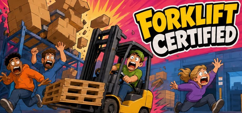 Forklift Certified, direction 1: Group panic shot